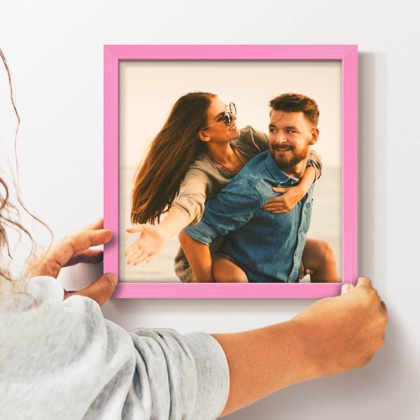 Renditions Gallery 8x8 Custom Photo Prints with Real Wood Picture Frames. Create Personalized Photos with Peel ＆ Stick Photo Frames. Single, Pink Fra