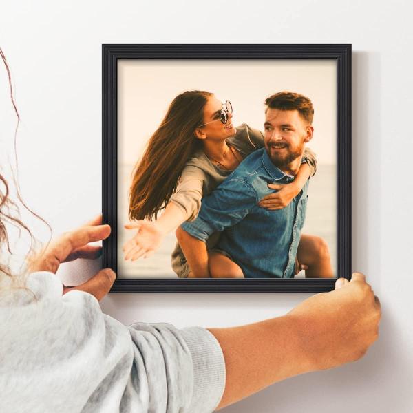 Renditions Gallery 8x8 Custom Photo Prints with Real Wood Picture Frames. Create Personalized Photos with Peel ＆ Stick Photo Frames. Single, Black Fr