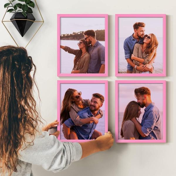 Renditions Gallery 8X10 Custom Photo Prints with Real Wood Picture Frames. Create Personalized Photos with Peel ＆ Stick Photo Frames. Single, Pink Fr