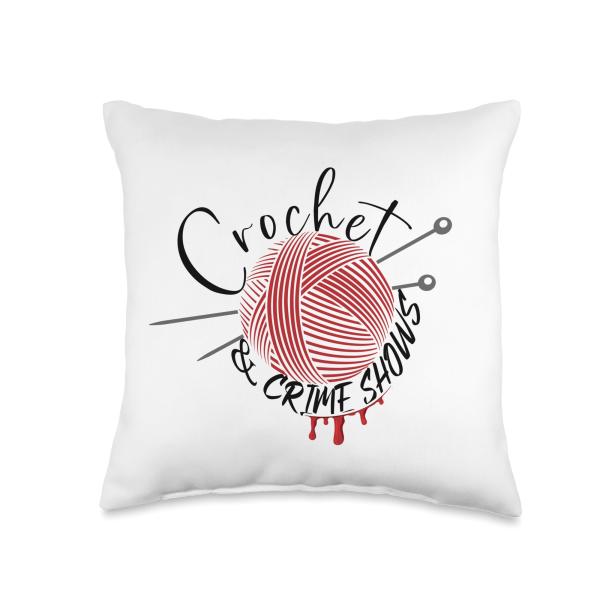 Funny True Crime Crocheting Lover Crochet And Crimes Shows Throw Pillow