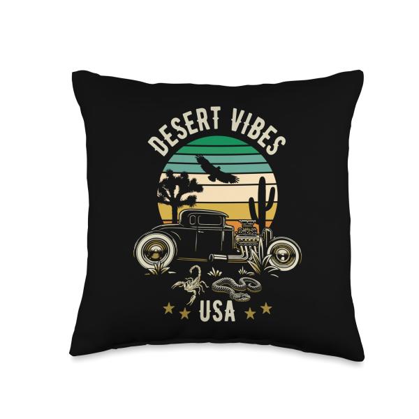 Desert Vibes Southwest USA Hotrod Retro Style Design Throw Pillow