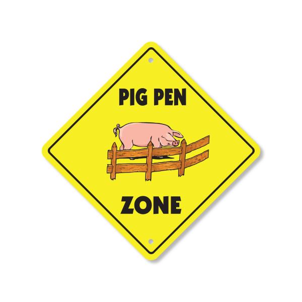 Pig Pen Plastic Crossing Sign - 12 Inch X 12 Inch Xing Sign Gift Farm Animal Rustic Decor Barnyard Fun Nature Companion Cute Mud Outdoors