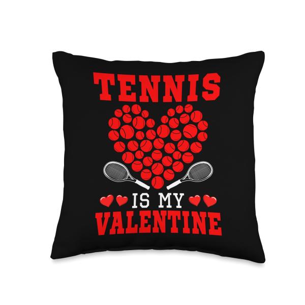 Tennis Is My Valentine Player Team Cute Hearts Shape Throw Pillow