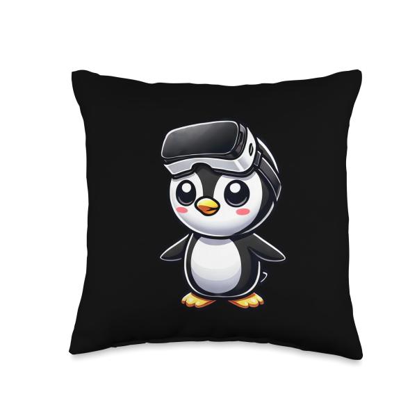 Cute Penguin VR Virtual Reality Gamer Throw Pillow
