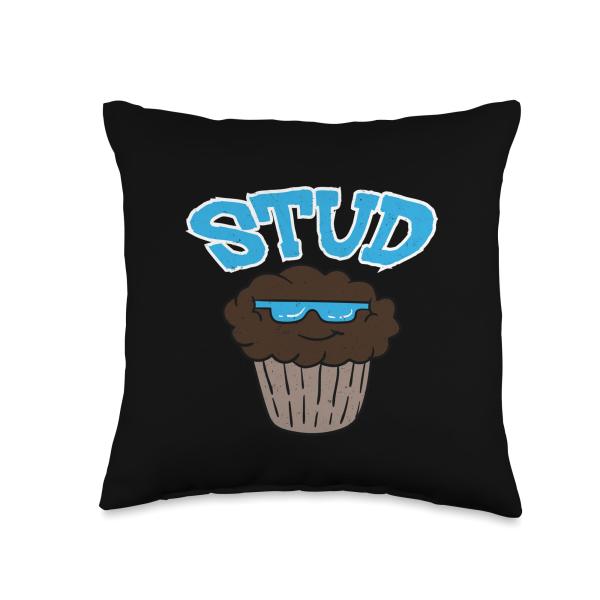 Stud Muffin Funny Cupcake With Sunglasses Baker Baking Cake Throw Pillow