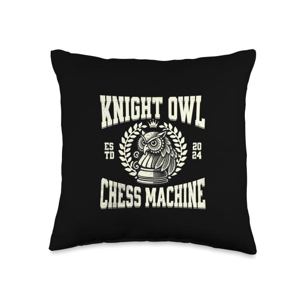 Knight Owl Chess Machine Estd 2024 Throw Pillow