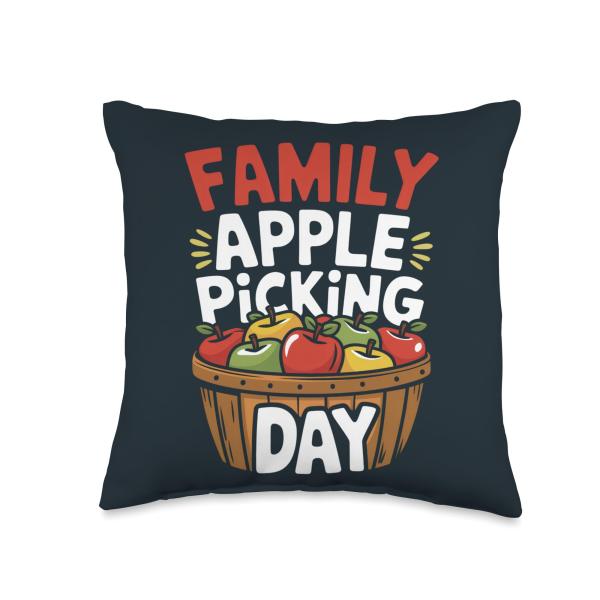 Family Apple Picking Day Orchard Adventure Colorful Freshly Throw Pillow