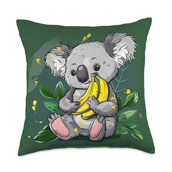 Banana Koala Bear Banana Fruit Cute Koala Bear Animal Art Throw Pillow