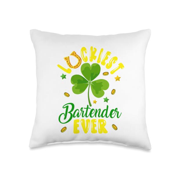 Luckiest Bartender Ever St. Patrick's Day Shamrocks Parades Throw Pillow