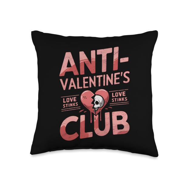 Anti-Valentine's Club Funny Love Stinks Galentine's Day Throw Pillow