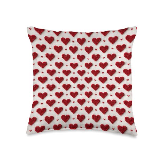 Aesthetic Red Hearts Checkered Coquette Romantic Soft Girl Throw Pillow