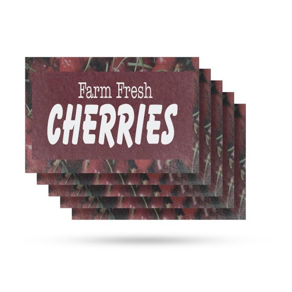 Farm Fresh Cherries Vinyl Decal 5 Pack of 12 Inch x 16 Inch Weatherproof Heavy-Duty Adhesive Backing | Sweet Fruits, Orchard Fresh, Seasonal Produce |