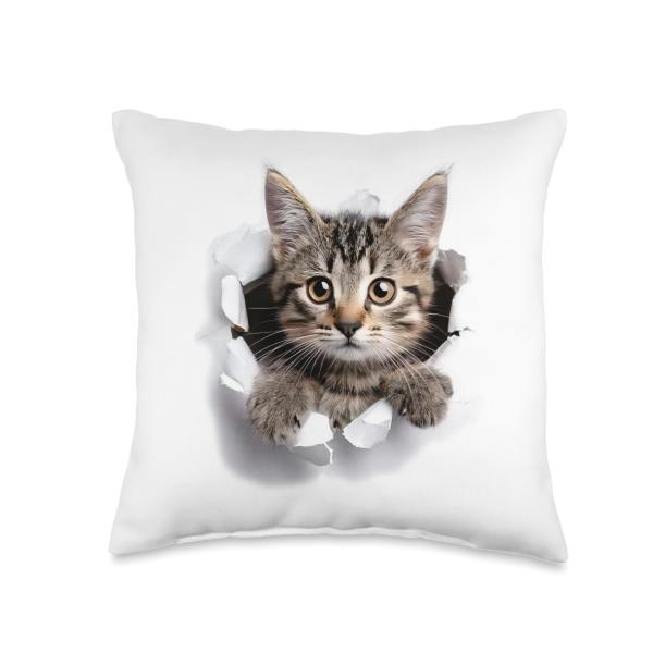 Adorable kitten by torn sweet Throw Pillow