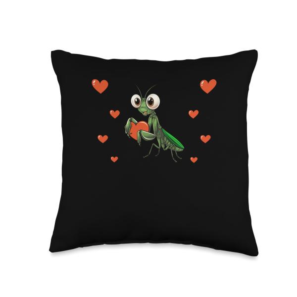 Cute Praying Mantis Valentines Day Animal Lover Hearts Throw Pillow