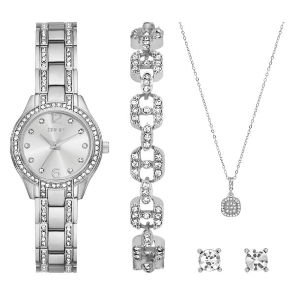 Folio Women's Three-Hand Silver-Tone Alloy Watch Gift Set