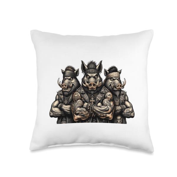 Wild Boar Motorcycle Club MC Gang Club Evil Pigs Cows Throw Pillow