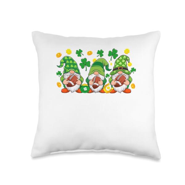 Three Gnomes St. Patrick's Day Football Player Team Parades Throw Pillow