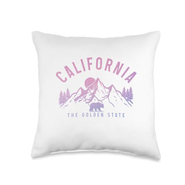 California The Golden State Mountains Bear Nature Vintage Throw Pillow