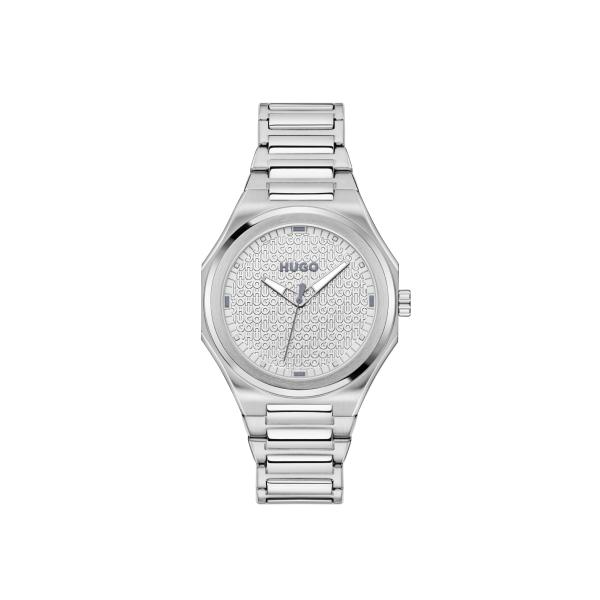 HUGO Women's #Grail for HER Watch - Faceted 36mm Stainless Steel Case, Monochrome Design, Integrated H-Link Bracelet, Quartz Movement, Elegant and Mod