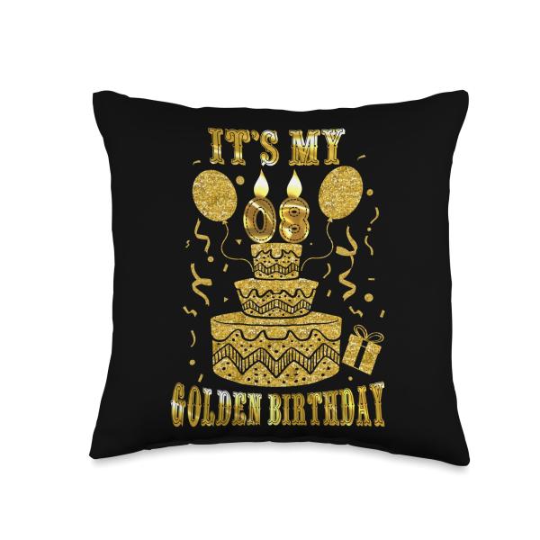 It's My 08 Golden Birthday Happy 8 Years Old Kids Boy Girl Throw Pillow