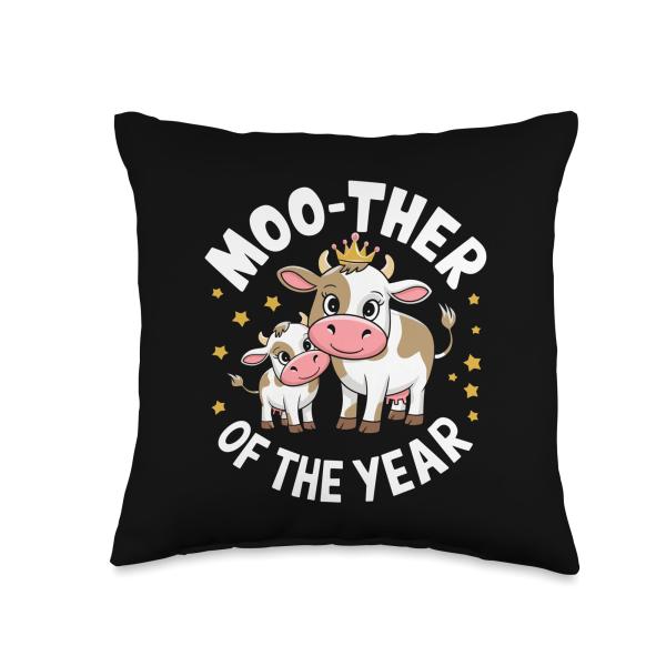 Cow Mother of the Year Funny Farm Mom Cute Mother's Day Throw Pillow