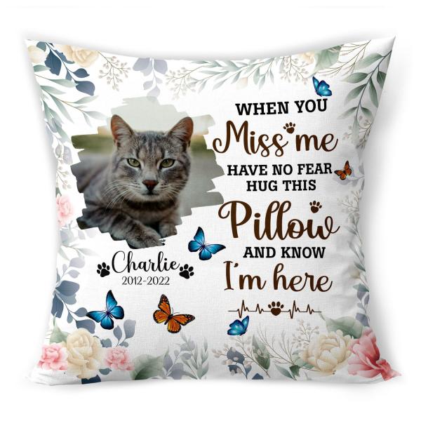 HAIHAUPOD Custom Pet Memorial Throw Pillow (Insert Included), Pet Memorial Gifts Cat, Cat Memorial Gifts for Loss of Cat, Cat Remembrance Gifts, Loss