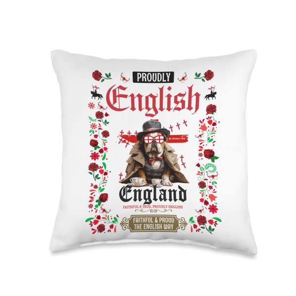 English Flag St Georges Day Idea For Kids ＆ England Rose Throw Pillow