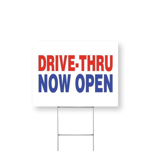 Drive Thru Now Open Yard Sign 18 Inch x 24 Inch Single Sided Weatherproof Heavy-Duty Plastic with Stake | Convenient Service, Restaurant Promotions, N