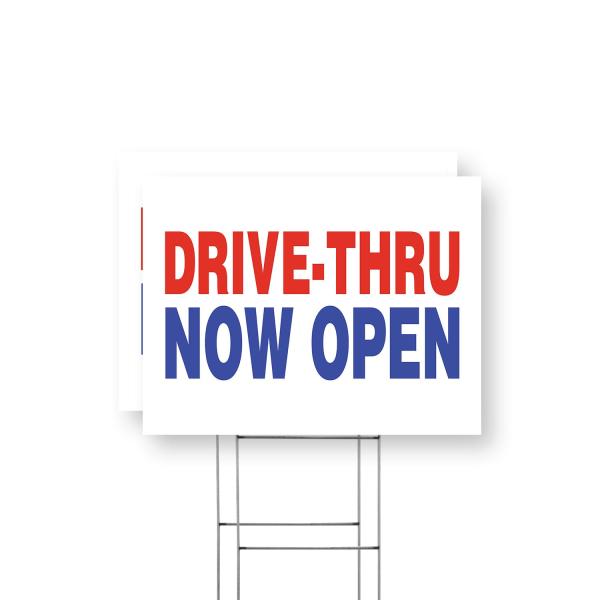 Drive Thru Now Open Yard Sign 2 Pack of 12 Inch x 16 Inch Single Sided Weatherproof Heavy-Duty Plastic with Stake | Convenient Service, Restaurant Pro