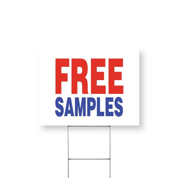 Free Samples Yard Sign 18 Inch x 24 Inch Single Sided Weatherproof Heavy-Duty Plastic with Stake | Retail Promotions, Customer Incentives, Business Si