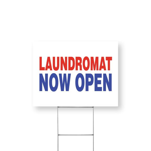 Laundromat Now Open Yard Sign 18 Inch x 24 Inch Double Sided Weatherproof Heavy-Duty Plastic with Stake | Grand Opening, Laundry Services, Convenient