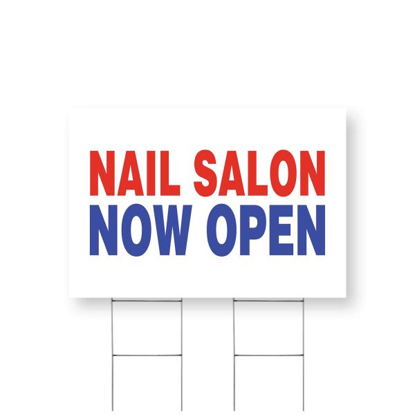 Nail Salon Now Open Yard Sign 24 Inch x 36 Inch Double Sided Weatherproof Heavy-Duty Plastic with Stake | Grand Opening, Walk-Ins Welcome, Professiona