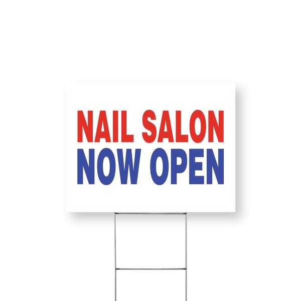 Nail Salon Now Open Yard Sign 18 Inch x 24 Inch Single Sided Weatherproof Heavy-Duty Plastic with Stake | Grand Opening, Walk-Ins Welcome, Professiona