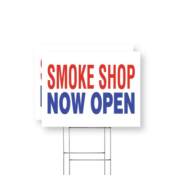 Smoke Shop Now Open Yard Sign 2 Pack of 18 Inch x 24 Inch Double Sided Weatherproof Heavy-Duty Plastic with Stake | Grand Opening, Herbal Products, Cl