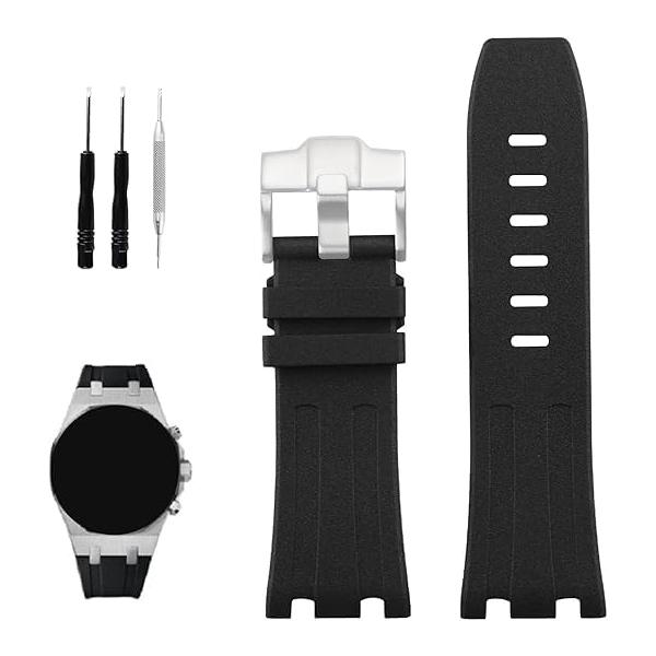 XIW Compatible for 28mm Audemars Piguet AP Royal Oak Offshore Watch 15703 15710 15400 26470 26400 Rubber Watch Band Replacement for men Silicone Wirst