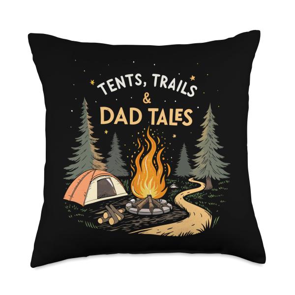 Tents, Trails, and Dad Tales Outdoorsman Throw Pillow
