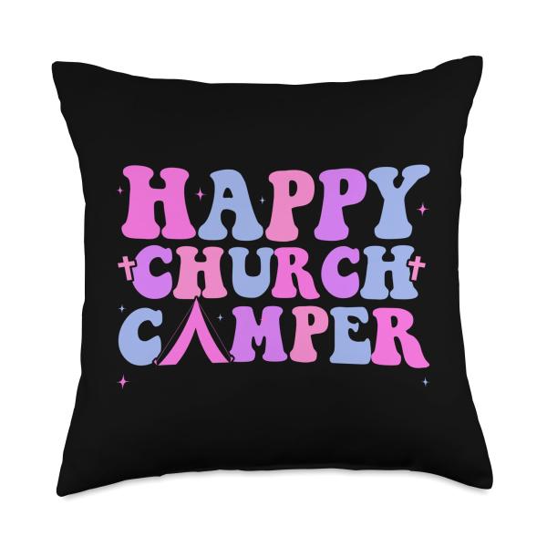 Happy Summer Church Camping Crew Last Day Of School Throw Pillow
