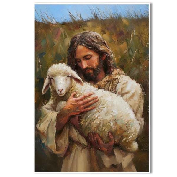 キリスト教ウォールアート イエスと子羊 LDS 聖書アート 羊飼いの愛