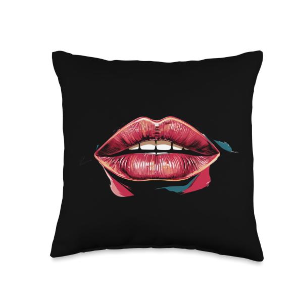 Red Mouth 60s Art Lip Male or Female Special Lipstick Throw Pillow