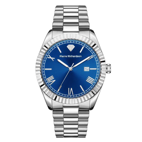 PIERRE RICHARDSON PR9851 Men's Silver Watch - 41mm Stainless Steel, Japanese Quartz, 5ATM Water Resistant