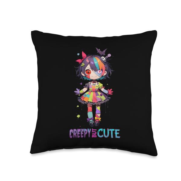 Creepy Cute Patchwork Doll, Pastel Goth Horror Throw Pillow