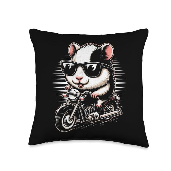 Funny Guinea Pig Riding Motorcycle Biker Lover Throw Pillow