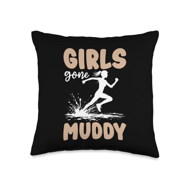 Girls Gone Muddy Bold Athletic Empowerment Throw Pillow