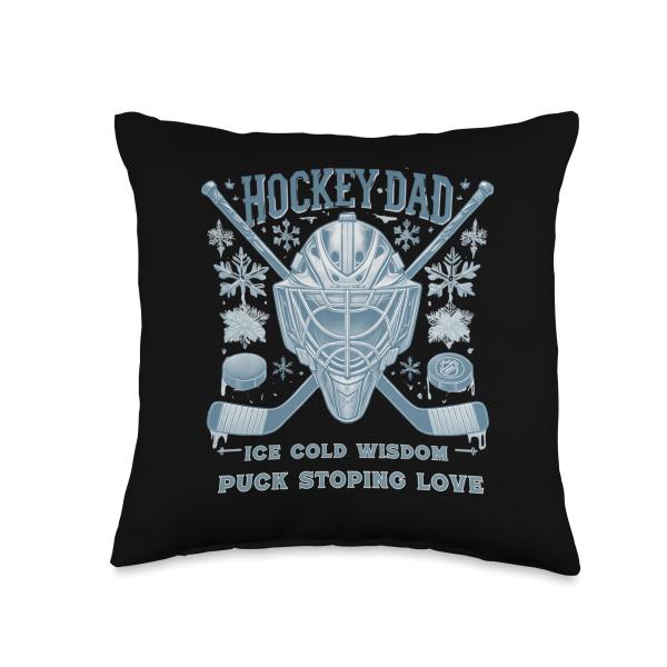 Hockey Dad Ice Cold Wisdom Puck Stopping Love Funny Throw Pillow