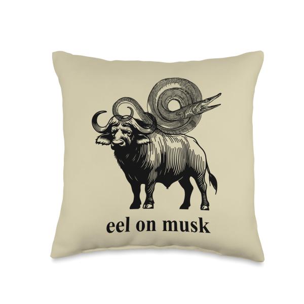 Electric Eel On The Back Of A Musk Ox Throw Pillow