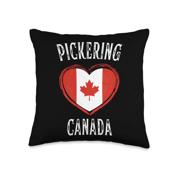 Canada Flag Heart Pickering City Throw Pillow