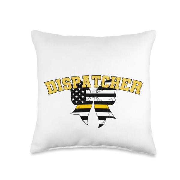 Dispatcher Thin Gold Line Coquette Bow 911 Operator Gift Throw Pillow
