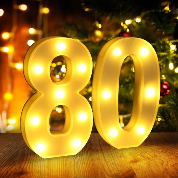 80歳の誕生日デコレーション LED光る数字サイン「80」 パーティーテーブルセンターピース 男女兼用