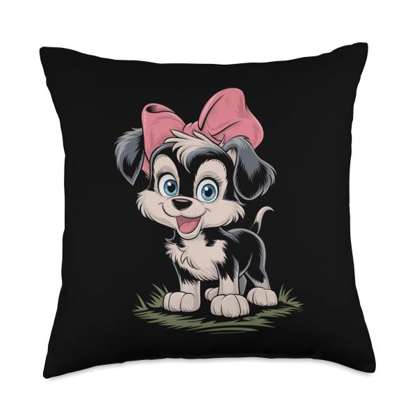 Dog Wearing a Coquette-Bow Throw Pillow