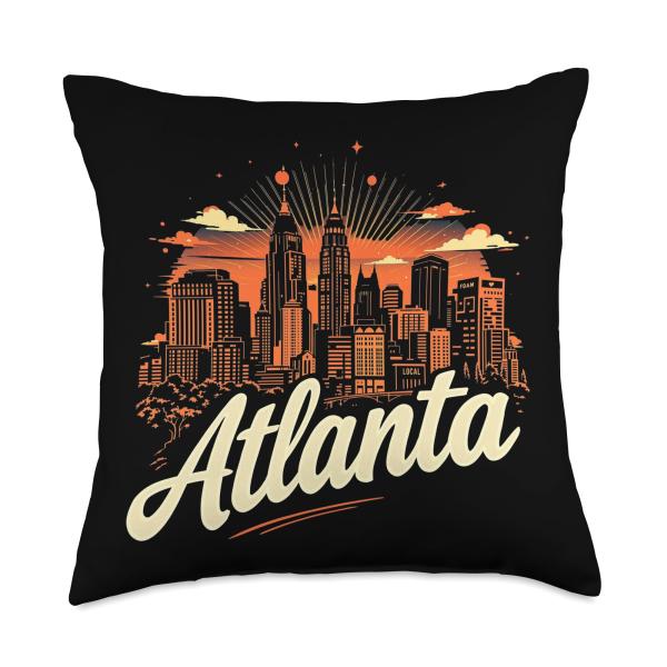 Atlanta Skyline Georgia Vintage City Souvenir Retro ATL Throw Pillow